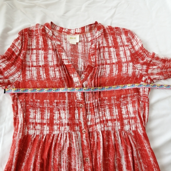 Anthropologie Maeve Calia Tunic Button Up Blouse Orange and White 10 - Picture 11 of 16